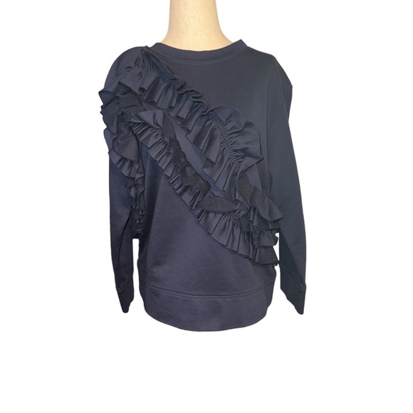 Cedric Charlier Tops - Cedric Charlier Navy Blue Ruffled Panel Sweatshirt j